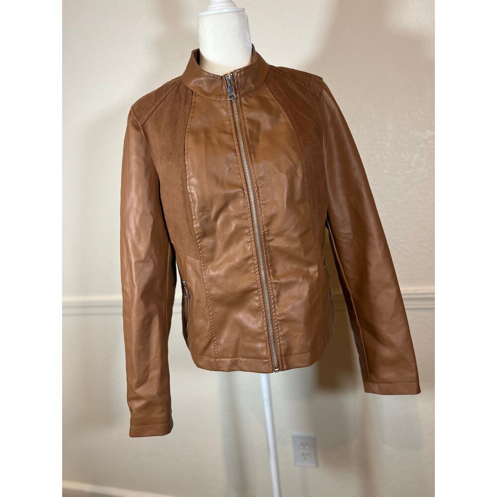 NWOT Cavalini XL Women brown faux leather moto jacket 1060